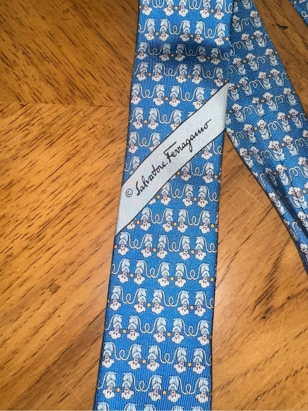 Salvatore Ferragamo Mens Silk Tie Blue Monkey Animal Print Made in Italy